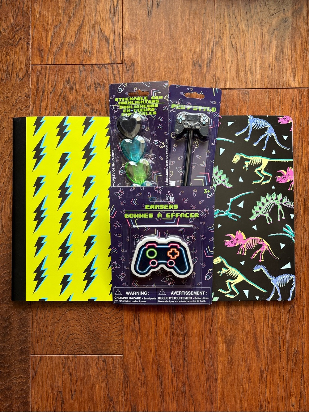 Boys School Supplies Set Dinosaur Lightning Gaming Notebooks Eraser Pen